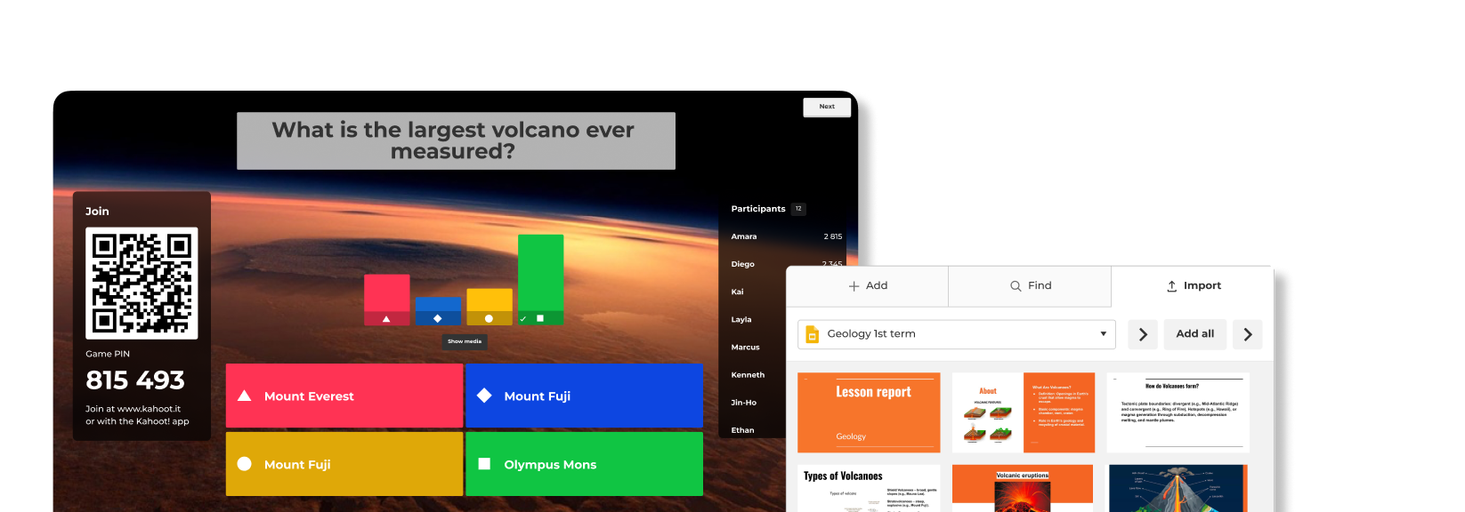 Kahoot! question screen branded with Toohak Coffee colors