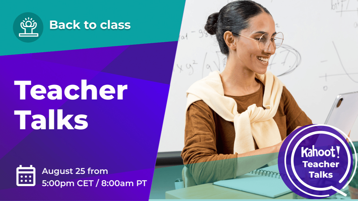 Teacher preparing a class, text reads 'Teacher Talks: Back to class'