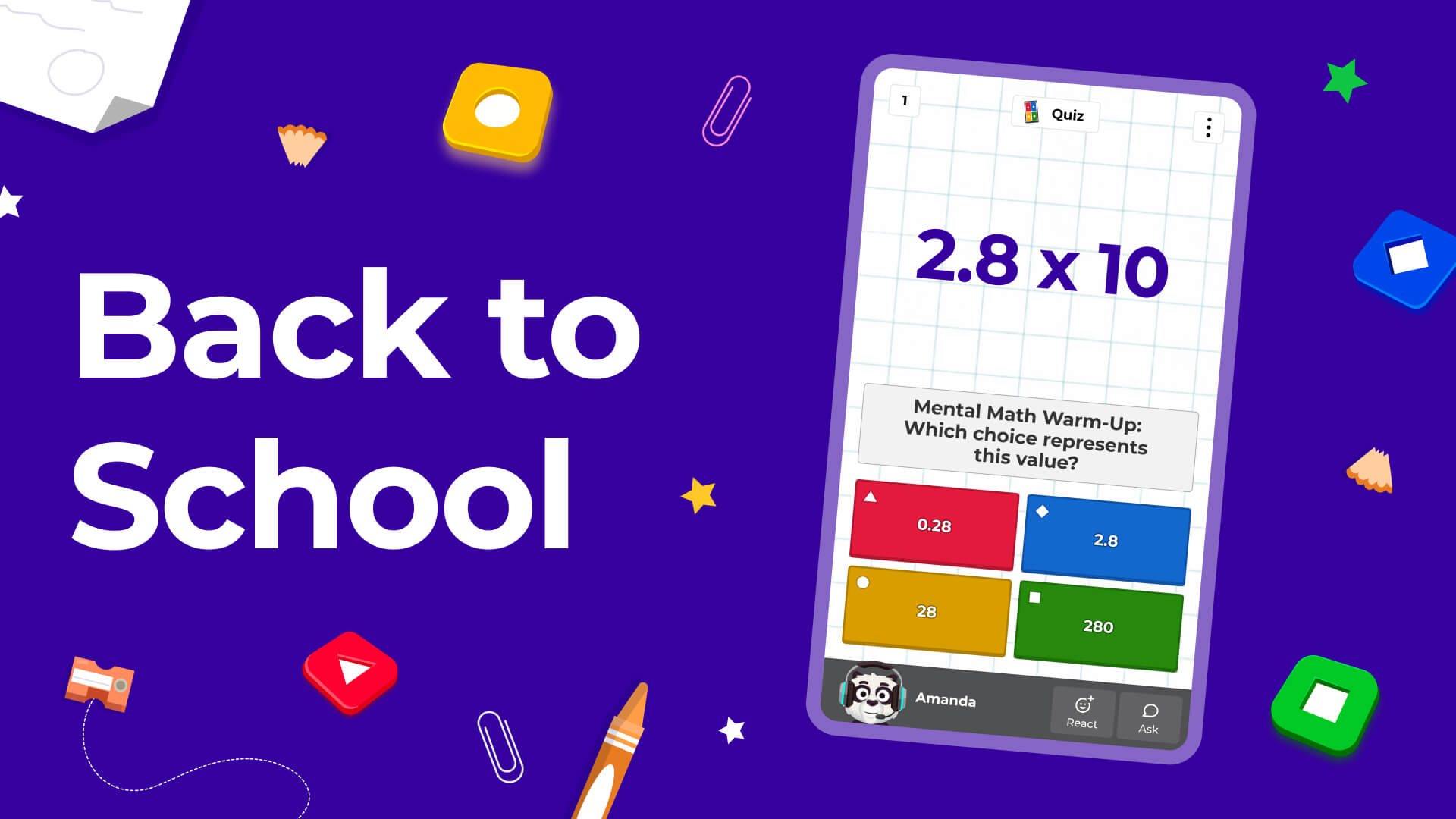 Text reading Back to School next to a kahoot question displayed on a smartphone