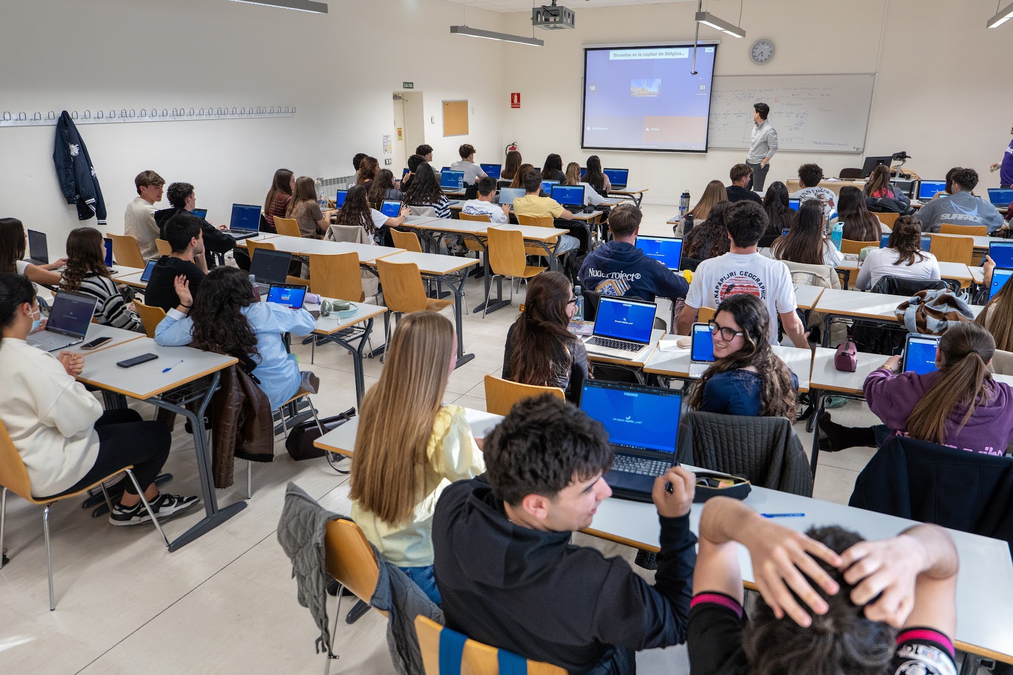Students playing a kahoot session in a classroom