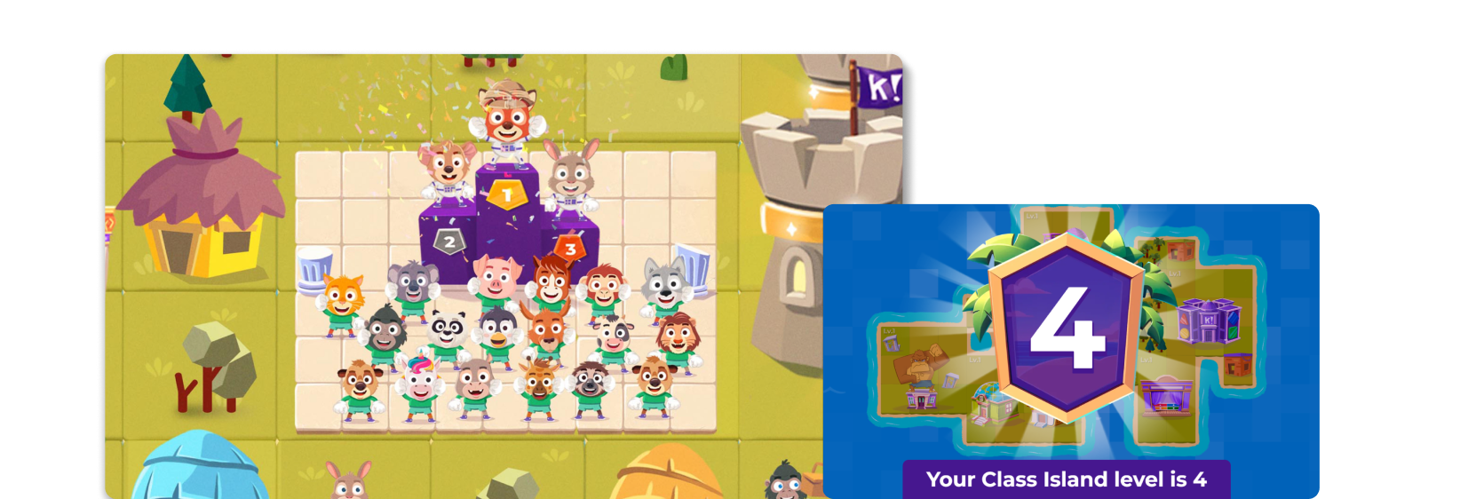 Two screens showing a Kahootopia islands