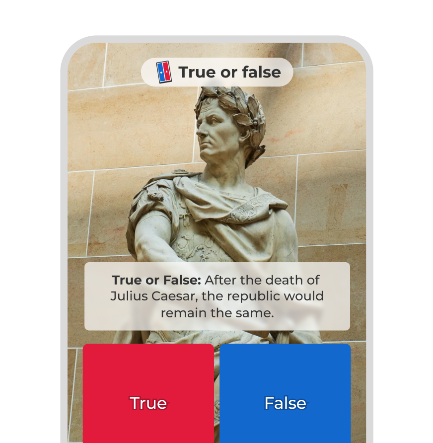 A mobile screen showing a true or false question 