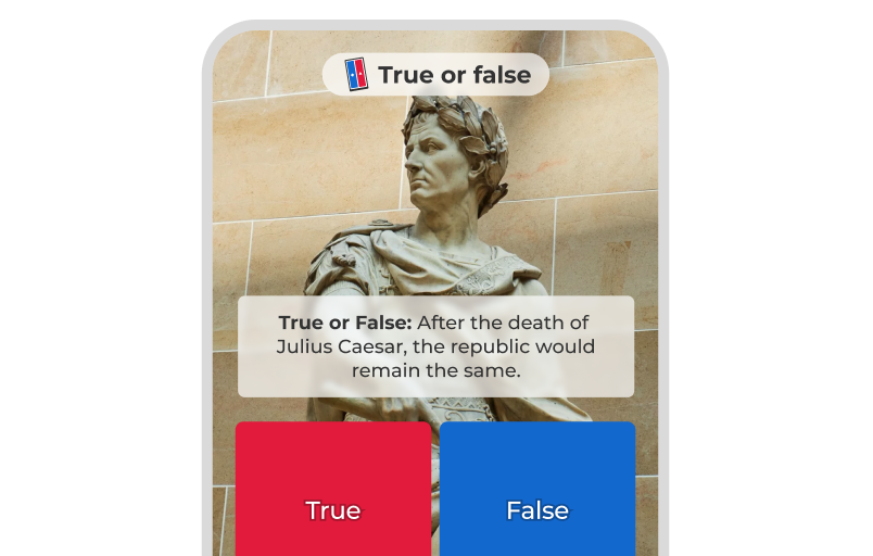 A mobile screen showing a true or false question 