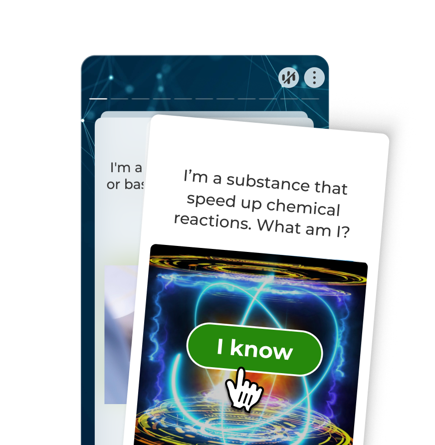 An interface showing a flashcard and a question. On the right, the question reads: 