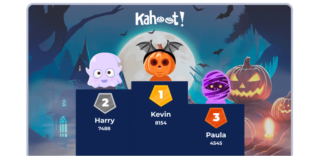 Kahoot! characters on podium on Macbook screen