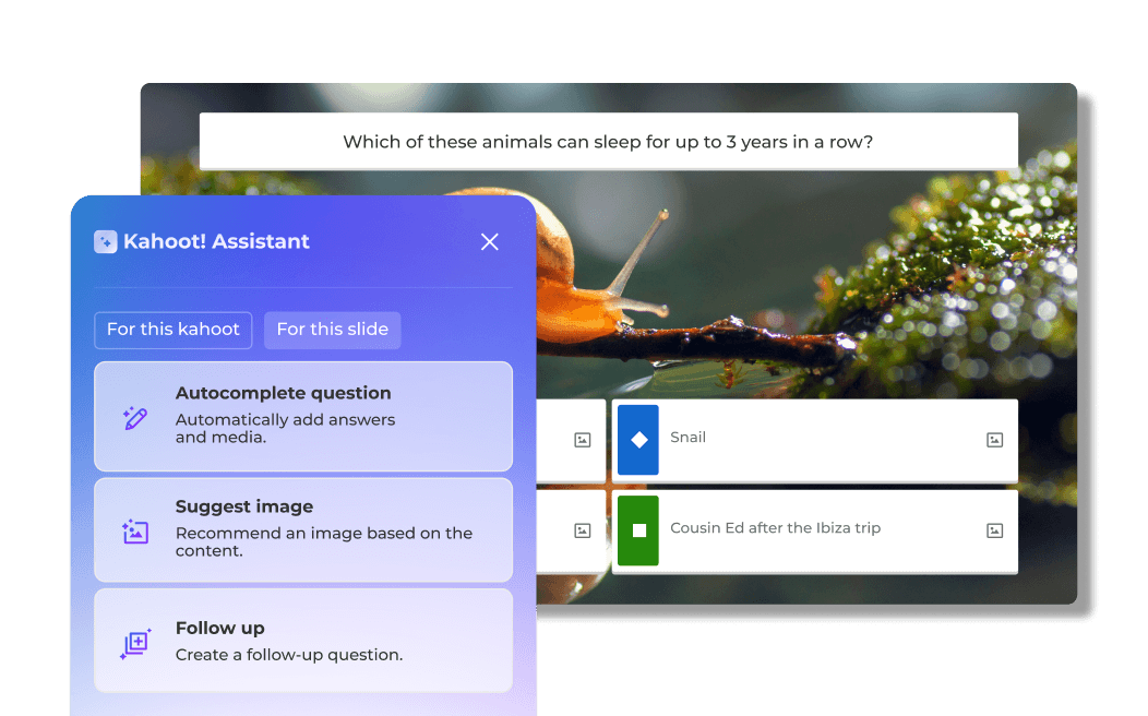 Kahoot! Assistant generating a quiz from a prompt.