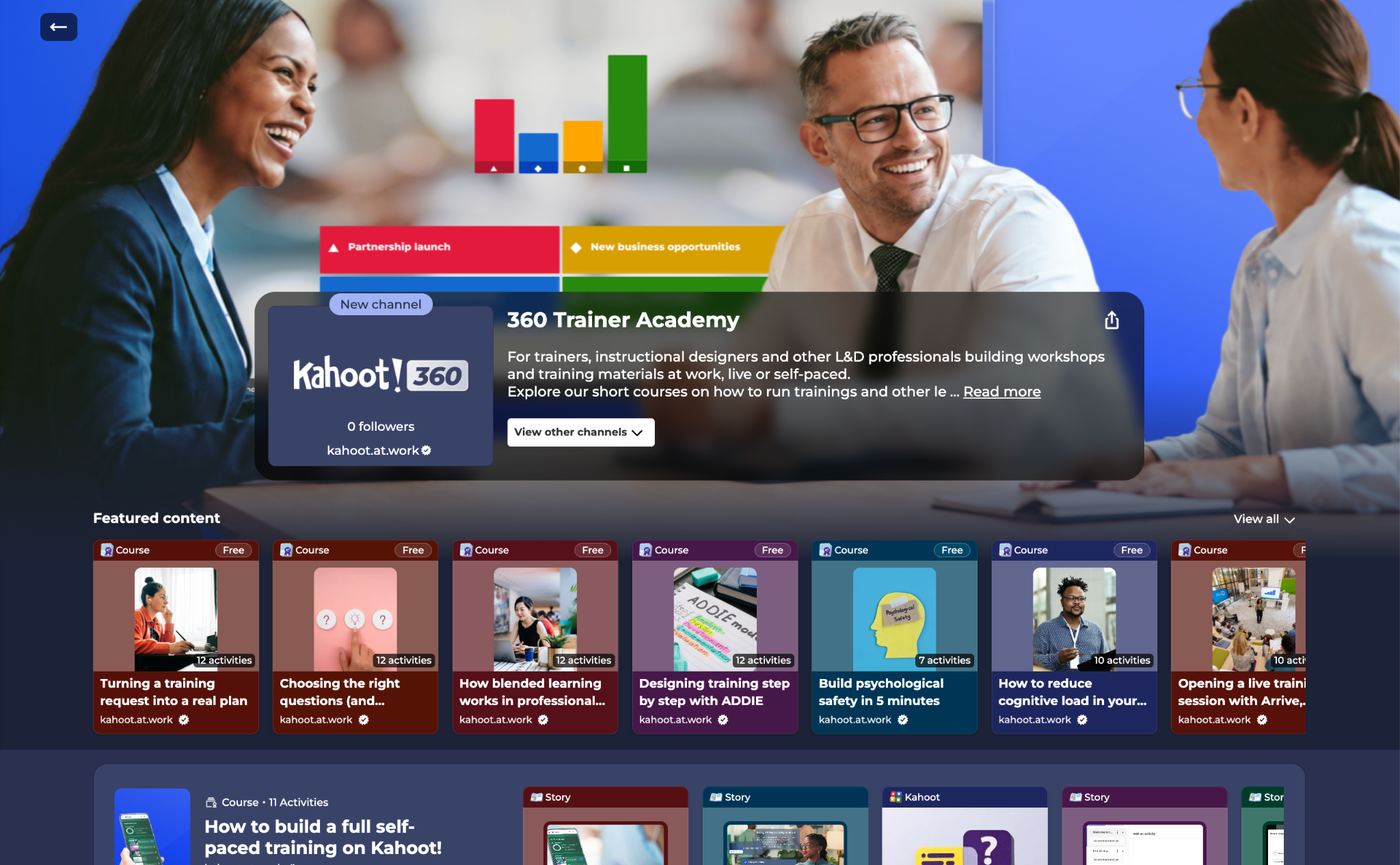 The 360 Trainer Academy page on the Kahoot! platform