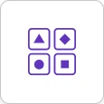 A line icon of four shape cards — triangle, diamond, circle, and square — matching Kahoot's answer options.