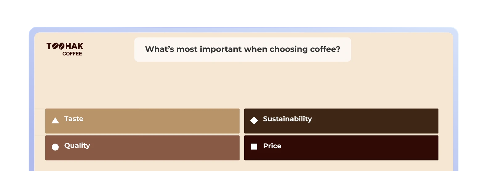 A Kahoot question screen branded with Toohak Coffee colors.