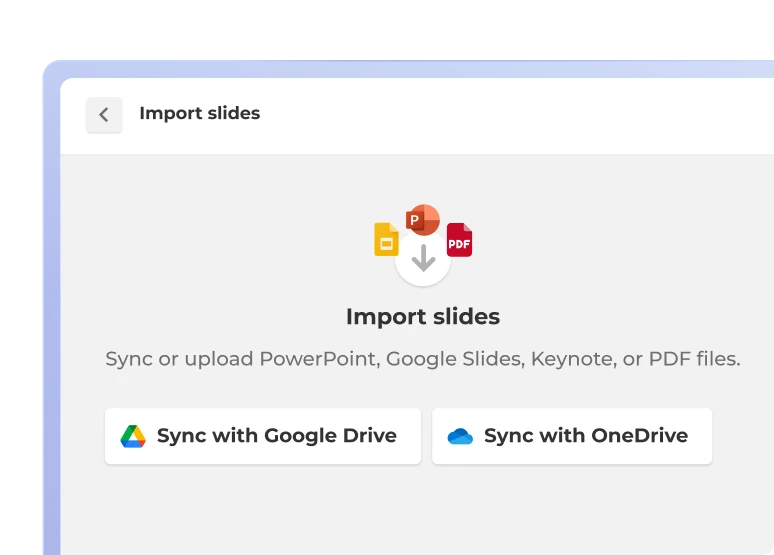 An interface for uploading a file to import slides into a kahoot.