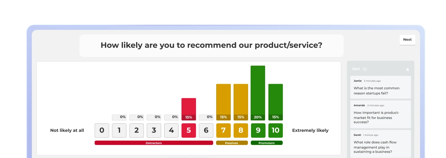 An interface showing a Net Promoter Score survey result.